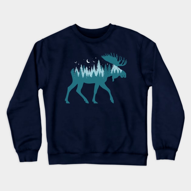 Moose Silhouette - Moose Wildlife Forest - Retro Moose Lover Crewneck Sweatshirt by OrangeMonkeyArt